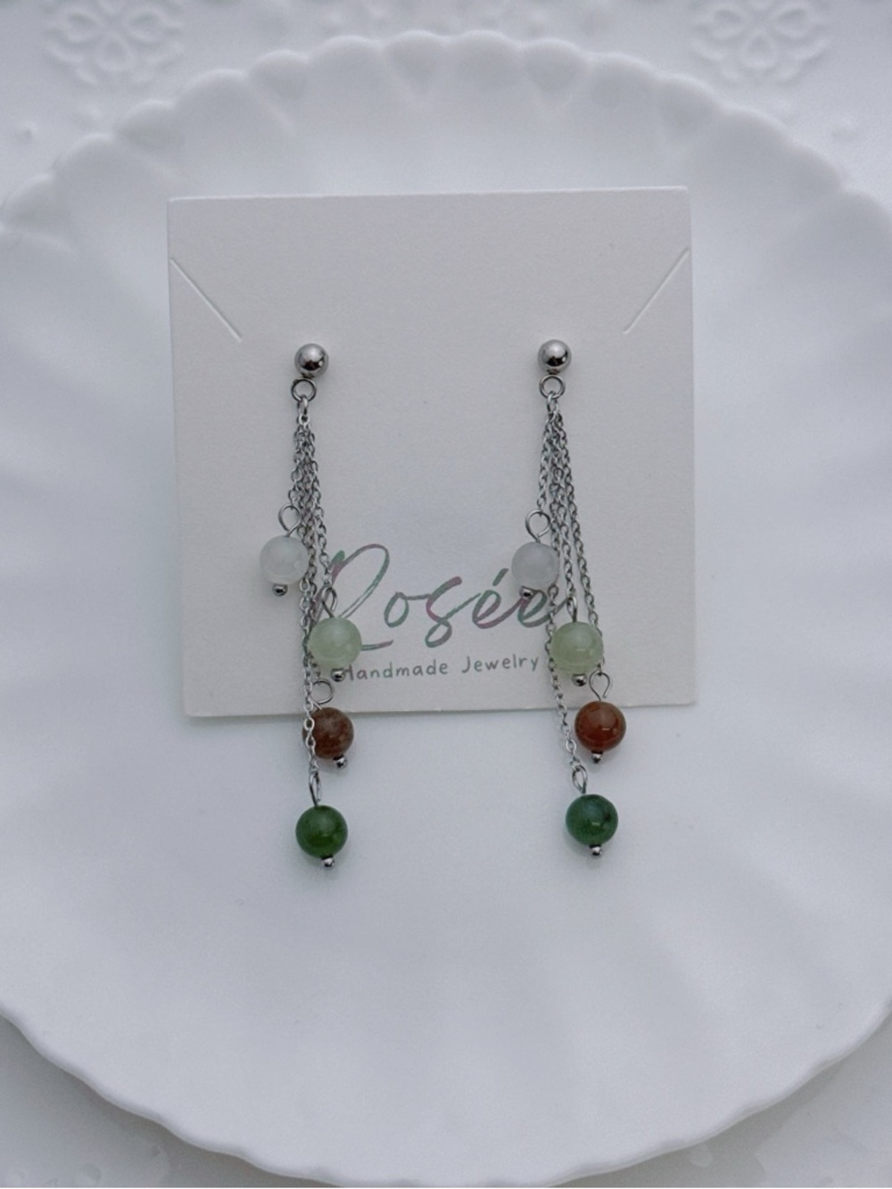 26E386 Handmade Candy Jade Dangling Earrings stainless steel Accessories